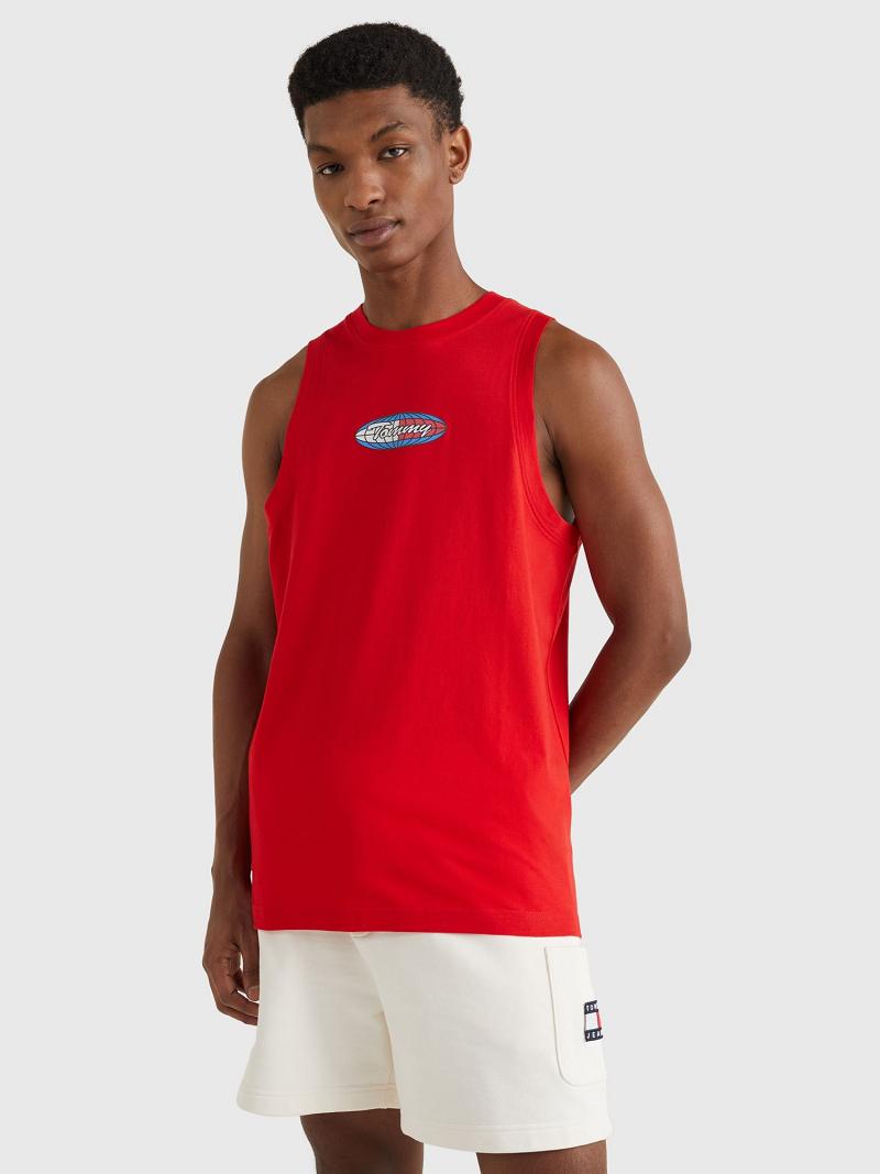 Férfi Tommy Hilfiger Surf globe logo tank Póló Piros | HU 860AHK